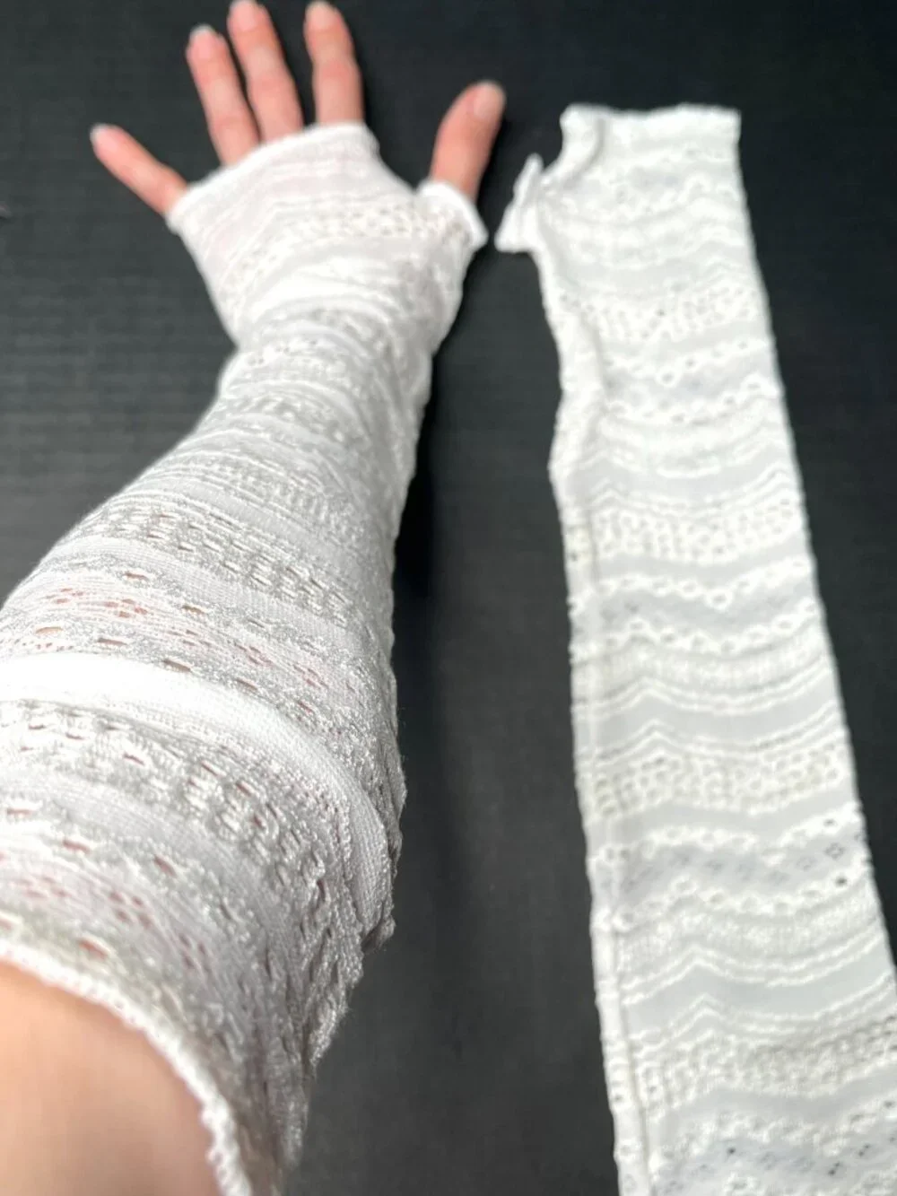 Open Lace Gloves White Cream Long Arm Warmers Over the Elbow Bridal Fishnet Gift